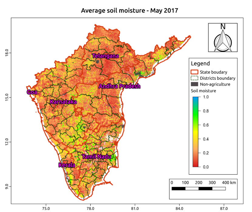 Average soil moisture for the month of May in South India